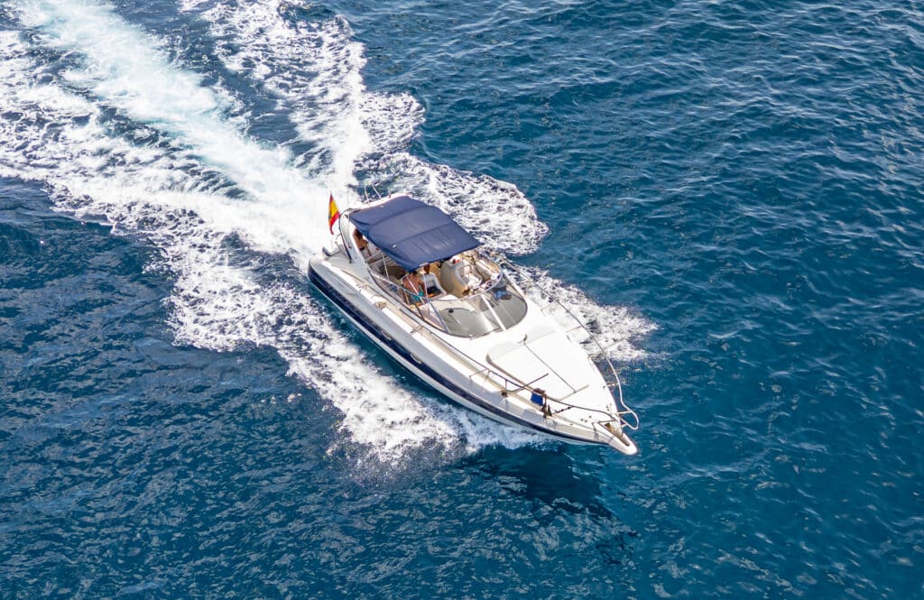 Fast ferry arriving at La Savina port in Formentera from Ibiza